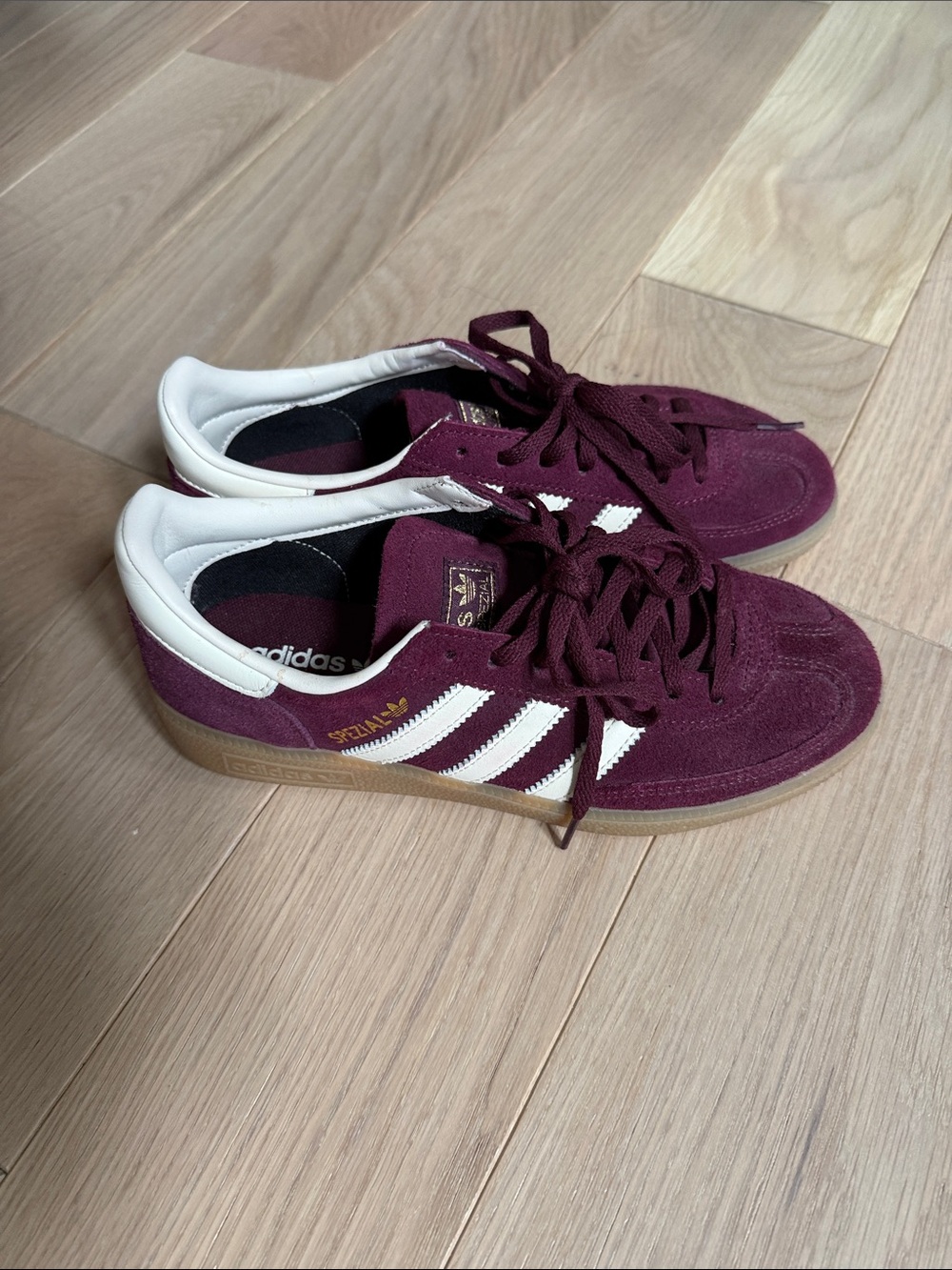 adidas Men’s Burgundy Suede Sneakers with White Stripes